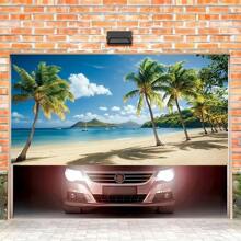 1 bannière de fête tropicale d'été, scène de plage hawaïenne, décoration de porte de garage polyvalente, convient pour l'intérieur/l'extérieur, le jardin, Noël, les célébrations du Nouvel An, décoration de style hawaïen