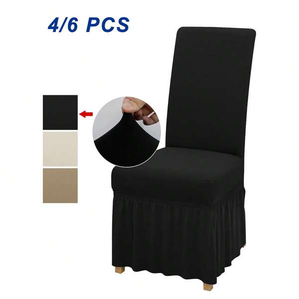 Capas para cadeiras de jantar com babados, cor sólida, em seda leitosa, 4/6 peças, elásticas e removíveis, para cozinha, sala de jantar e sala de estar