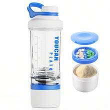 21oz Protein Shaker Bottle With Powder Storage Container-Shaker Cups For Protein Shakes-Pre Workout Bottle-Mixer Cup-Gym Sport Water Bottle -Made With Tritan,With Wire Whisk Balls - Blue - View 9