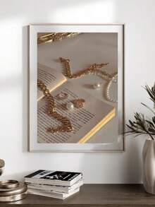 1 pieza Obra de arte de pared dorada y beige, impresión en lienzo, pósteres de arte de moda de lujo, decoración de arte moderno de pared, decoración para sala de estar, dormitorio, oficina y hogar, sin marco