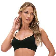 Top Zee Rucci S/ Costura S/ Bojo Com Alças Finas Reguláveis  Casual-Confortável  Sem fio  Sem enchimento    Sem Costura  Confortável  respirável  suporte médio  Alça Fina - Preto - Visão 1