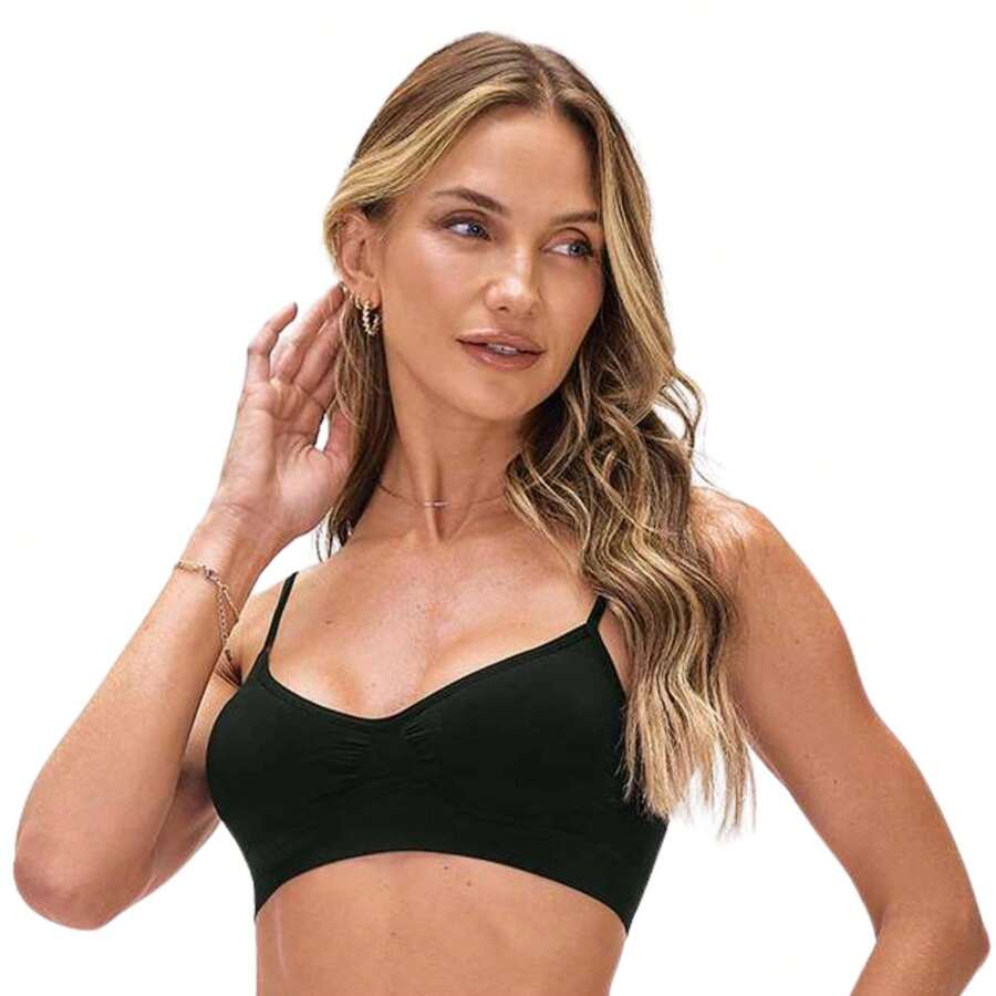 Top Zee Rucci S/ Costura S/ Bojo Com Alças Finas Reguláveis  Casual-Confortável  Sem fio  Sem enchimento    Sem Costura  Confortável  respirável  suporte médio  Alça Fina - Preto - Visão 1
