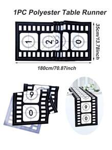 1pc Film Theme Table Runner, Black & White Classic Film Style Party Decoration, Polyester Rectangular Table Cover For Cinematic Themed Events, Birthday, Wedding, Anniversary ,Dining Table Decor, Movie Theater Decor