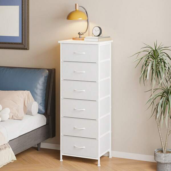 Tomnk 6 Drawers Nightstand For Bedroom, Tall Dresser & Chests Of Drawers, Fabric Dresser For Closet, Bedroom, Night Stand,   Storage Tower With Fabric Bins, Bedroom Furniture