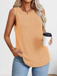 Women's Crew Neck Ribbed Top (Summer Edition) - Yellow - View 5