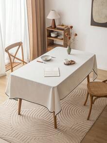 1 件复古农舍风格白色和黑色镶边桌布，方形，亚麻面料，适用于餐厅、厨房、咖啡桌、婚礼装饰