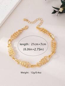 1pc Women Fishbone Design Anklet, Stylish & Delicate, Suitable For Summer Party & Vacation Outfit - Golden - View 7