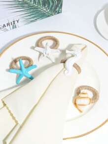 4pcs Resin Seashell, Starfish And Seahorse Assorted Ocean Series Napkin Rings, Tabletop Decoration