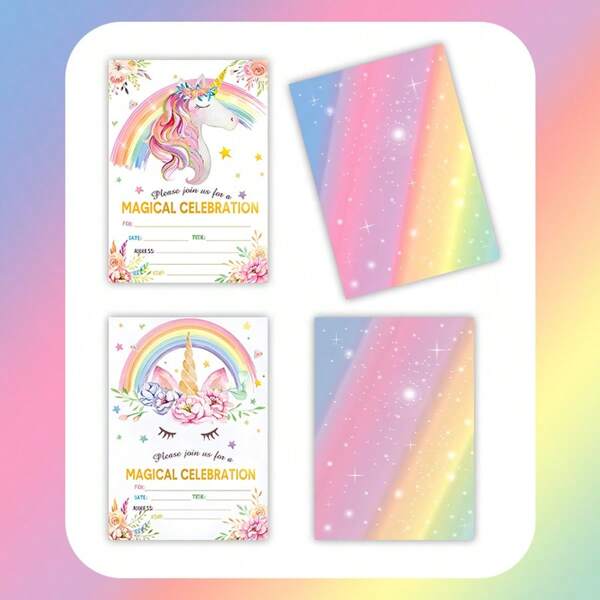 Unicorn Birthday Invitation Party Card, Suitable For Birthday Shower Party Supplies, Floral Birthday Party Invitation Cards