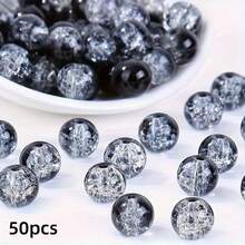 50/100 颗 8 毫米黑色裂纹亚克力珠，适合 DIY 珠宝制作，时尚简约风格，非常适合情侣手链和工艺配件