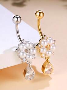 Leocuci Cute Belly Buton Rings Danglling Belly Piercing Flower 14G Stainless Steel Belly Button Ring For Women Body Piercing Jewelry Navel Rings - Water Drop - View 8