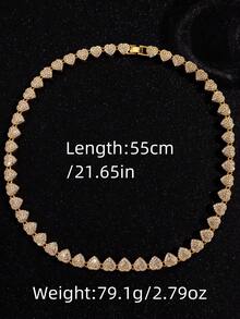 1pc Fashionable Luxury Unique Hip-Hop Punk Sparkling Elaborate Extravagant Fully Rhinestone Heart Necklace For Men - Yellow Gold - View 7