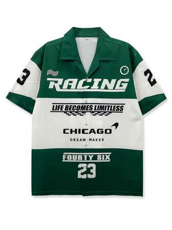 Freizeithemd im Rennsportdesign mit Blume Muster, Herren Sommer Streetwear, XS-XXL