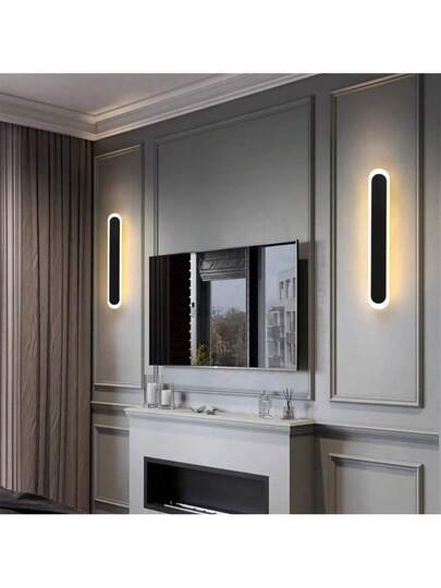 Moderne LED Wand Light, Black, 40/60cm, USB Charging Touch Sensing Aluminum Acrylic Material, Wit Exterior Mounted Linear Gardens, Porches, Balconies Stairwells view 10