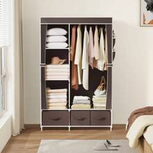 Riousery Portable Closet, Bedroom Wardrobe Closet Organizer With Cover, 3 Storage Boxes, Hanging Rods And Shelves, Brown - Brown - View 2