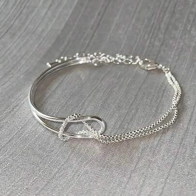 1件925纯银极简双层打结蛇骨手链，优雅饰品，独特设计，适合女孩/女士/女友/母亲，复古派对/约会礼物，日常佩戴，生日礼物