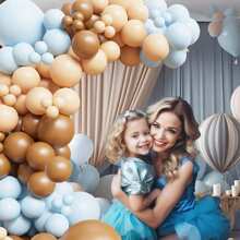 123pcs Gray Blue And Brown Latex Balloon Wreath Arch Kit, Cartoon Bear Baptism Decoration Bohemian Style Blue Brown Balloons, Used For Gender Revealing And Birthday Parties, Forest Parties, Weddings, Home Decor And Outgoing Decor.