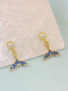 Pendientes de sirena con perlas y rhinestones brillantes, diseño creativo y de moda, adecuados para uso diario y ocasiones especiales