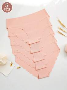5 piezas de Braguitas de bikini con acabado de puntilla sexy, ropa interior cómoda y transpirable, bragas de unicolor, ropa interior femenina y esenciales de lencería para uso diario