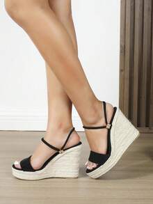 Women's Boho Braid Design Wedge Sandals As Gift, High Heels, Comfort Back To School Slingback Wedge Sandals For Summer 2025, Casual Sandals For Beach Vacation, Girl's Walking Shoes, Footwear - White - View 3