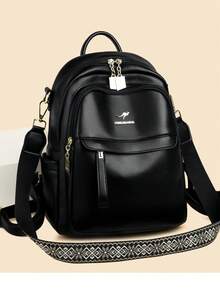 2025 New Arrival Fashionable Versatile Large Capacity Soft Leather Women Backpack, Suitable For Student, Outdoor Travel - Black - View 2