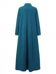 Muslim Autumn High Neck Long Sleeved Sun Skirt Fashionable Women's Long Length Dress Loose And Elegant Solid Color Casual, Modest