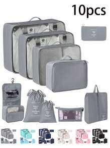 Juego de 9 en 1 Organizador de almacenamiento de viaje, cubos de embalaje plegables para el equipaje que incluyen bolsa de aseo, bolsa de maquillaje, bolsa de ropa interior, bolsa de zapatos, organizador de lencería y calcetines, bolsas de almacenamiento plegables para la ropa, adecuado para maletas