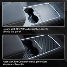 1pc For Tesla Center Console Panel Sticker Wood Carbon Fiber Ultra Thin Carbon Central Control Cover Stickes - one-size - View 3
