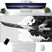 BHJLAXR Black And White Japanese Samurai Sword Game Mouse Pad XL, Extended Large Mouse Pad Desktop Pad, Stitched Edge Mouse Pad, Long Mouse Pad, 31.5 X 11.8 Inches