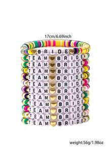 12pcs Set Fashion CCB Soft Clay Resin English Letter & Heart Charm Bracelets, Suitable For Bridesmaids, Daily Wear, Weddings, Engagements, Parties, Gifts For Women