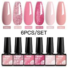 6支装裸粉色闪粉凝胶指甲油，亮片UV凝胶指甲油 - 持久、半永久、可卸除、闪亮春夏美甲色、易于涂抹、高光泽、沙龙级品质指甲油 - 彩色 - 查看 2