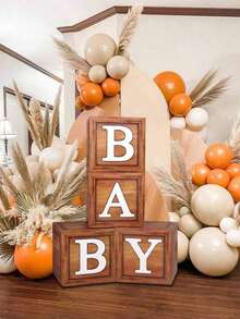 4个10.6英寸木纹装饰盒，可用作婴儿派对气球盒、性别揭晓派对装饰盒、摄影背景道具盒、生日装饰、家居装饰、房间装饰、背景装饰、派对装饰、生日礼物、婴儿派对装饰礼物、派对回礼