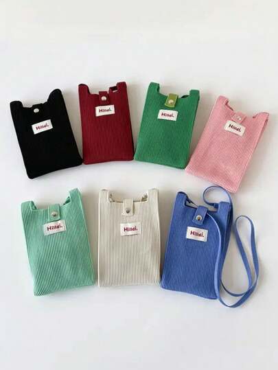 1pc Cute Knitted Women's Crossbody Phone Bag - Portable, Foldable, Multicolor (Red, Pink, Beige, Green, Yellow, Blue, Black), Polyester Lining, Adjustable Shoulder Strap, Compact Design, Suitable For Daily Use, Casual Accessory | Cute Knitted Design | Foldable Bag, Phone Wallet