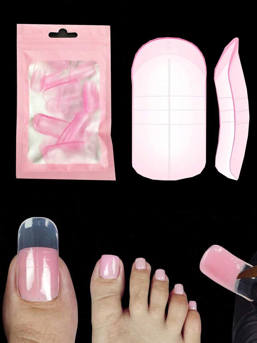60Pcs Toe Nail Dual Forms For Poly Gel Toenail Extension Pink Reusable Molds For Polygel Buider Hard Gel Acrylic French Tip Toenails For Nail Art Salon Pedicure