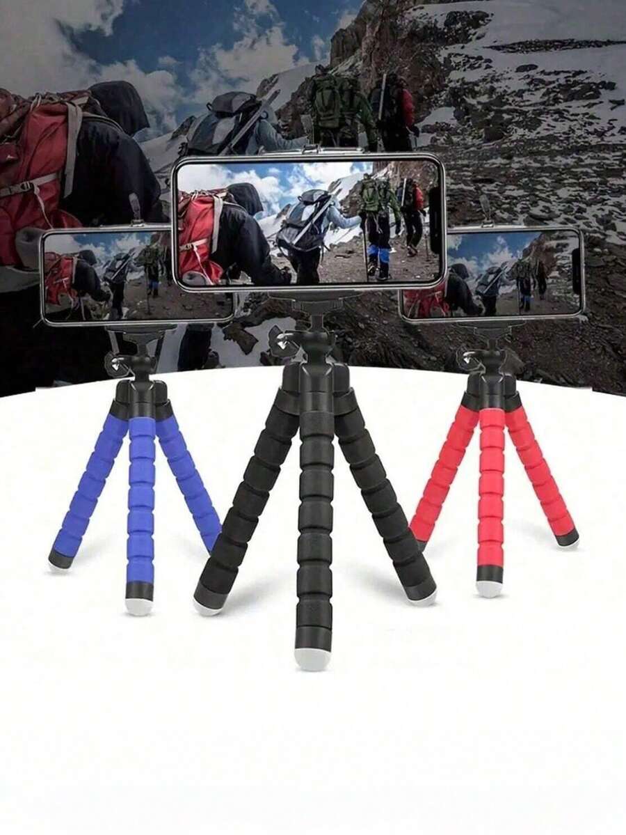 1 个迷你柔性海绵章鱼三脚架，适用于手机智能手机三脚架，直播摄影海绵三脚架手机通用，章鱼支架章鱼户外自拍工具，随时随地解放双手，旅行好帮手（夹子款式随机）旅行必需品旅行配件假期暑假返校