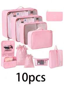 10/1pc Set Large Capacity Travel Storage Set, Lightweight Travel Makeup Bag, Foldable Luggage Storage Bag, Compression Storage Bag, Shower Bag, Multi-Functional Cosmetic Storage Bag, Travel Suitcase Storage Bag, Luggage Storage Bag, Includes Storage Bag, Foldable Makeup Bag,Bedroom Room Decor,Back To School - Pink - View 12