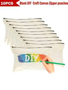 5/10/20pcs Set Blank Canvas Tote Bags For DIY Painting And Digital Printing, Portable Cosmetic Bags For Toiletries, Travel Makeup, Gifts To Express Love And Gratitude, Cute Handbag/Wallet/Snack/Gift Storage Bag With Zipper For Lipstick, Brush, Skincare, Phones, Coins, Small Items Make Up Bag - Beige - View 14