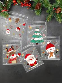 100 个圣诞糖果袋 - 可重新密封的 OPP 糖果和饼干袋，带有节日卡通图案，适合节日礼物、圣诞节 - 彩色 - 查看 4