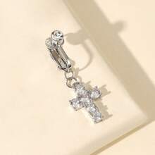 1pc Cubic Zirconia Cross Fake Navel Ring Belly Button Piercing Jewelry For Women - Silver - View 5