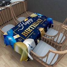 1 Pc Rectangle Tablecloth, New European & American Style Birthday Party Theme Green Football, Blue & Gold Balloon Flag Decor Tablecloth, Washable & Reusable, Suitable For Daily Dining Room, Living Room, Theme Party Events