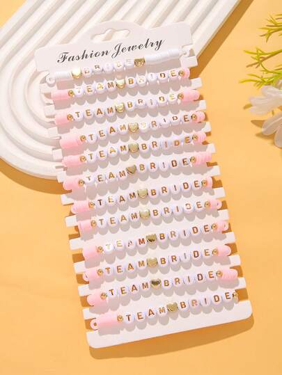 12 قطعة مجموعة أساور سلسلة من الراتنج والطين الناعم بحرف إنجليزي وشكل قلب، مناسبة لوصيفات العروس، الاستخدام اليومي، حفلات الزفاف، الخطوبة، الحفلات، هدايا للنساء