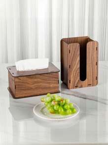 1pc Multifunctional Black Walnut Wood Grain Luxurious Bathroom/Toilet Tissue Box, Wooden Desktop/Wall-Mounted Napkin Holder For Living Room, Bedroom, Kitchen, DIY Assembly