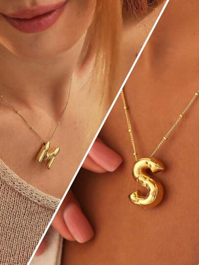 1 pieza Collar con colgante de letra inicial de globo de burbuja de acero inoxidable y cobre grueso, artículo hecho a mano con ligeras marcas superficiales, adecuado para no perfeccionistas