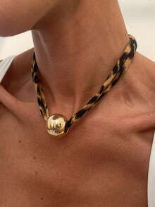 1 pieza Collar con colgante de estilo bohemio con estampado de leopardo, cuerda gruesa, estrella de mar, caracola, flor y corazón para mujer, collar de gargantilla para la playa, joyería de regalo