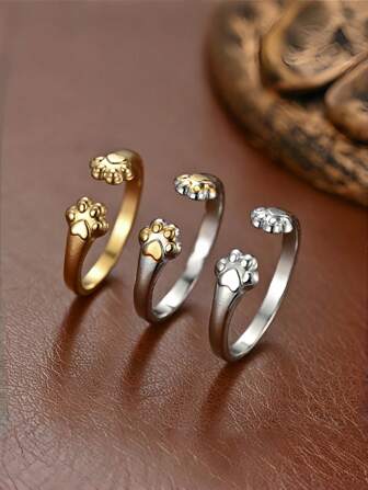 Stainless Steel Adjustable Style Holiday Party Wedding Declaration Ring For Large, Small And Dog Pet PAWS