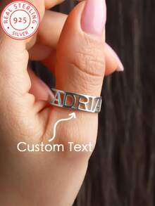 A 925 Silver Letter Name Custom Open Ring, English Name/Birthday/Anniversary, Simple Niche Couple Girlfriend Gift, Birthday Valentine's Day Christmas Jewelry.