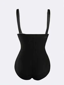 قطعة واحدة فاتنة لشد الخصر للنساء, قاعدة مرشقة ذات خصر مرتفع مغلقة بأزرار خلفية - الأسود - مشاهدة 3