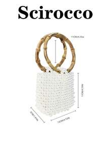Mini borsa a forma di rossetto, nuova moda retrò, realizzata a mano con perline, in acrilico con manico tondo, borsa da donna di alta qualità - Bianco - Visualizzare 4