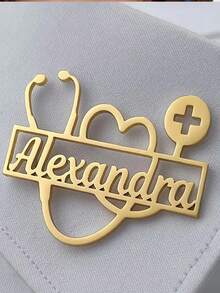 Personalized Name Stethoscope Brooch - Customized Gold Stainless Steel Medical Jewelry With Heart And Cross Design, Perfect Nurse's Day Gift Or Casual Decoration, Stethoscope For Nurses, Colorful, Cute, Adorable, Funny, Kawaii, Y2K, Stylish, Unisex, Casual, Custom, Personalized, Unique, Customized, Ideal Gifts For Him, Ideal Gifts For Her, Her, Boyfriend, School Supplies,New Year Glamour