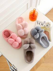 Cute Rabbit Plush Slippers, Comfortable And Warm, Suitable For Home Bedroom - 酒紅色 - 查看 9
